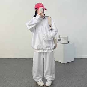 꾸안꾸 무지 반집업 후드 트레이닝 세트 10대 학생 봄 일상_P418835161