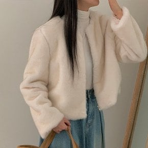 쇼홀라 페이크 퍼 집업 라운드 긴팔 자켓