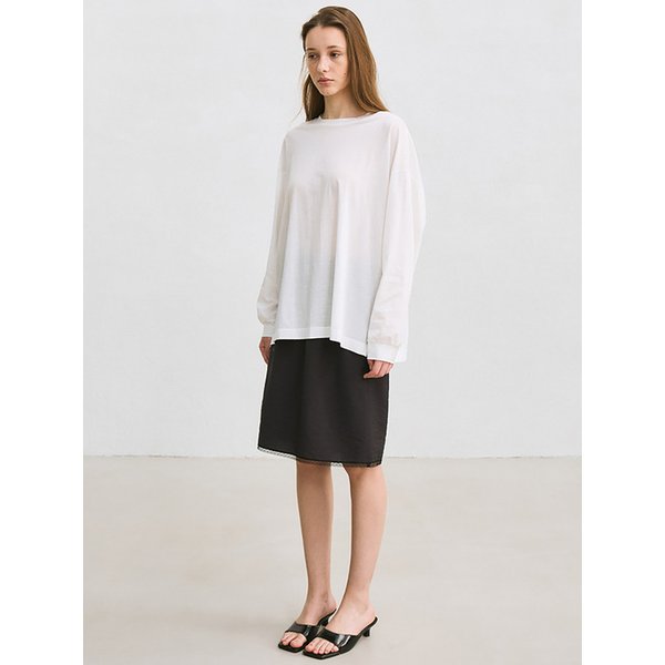 lace-trim midi skirt (dark navy)