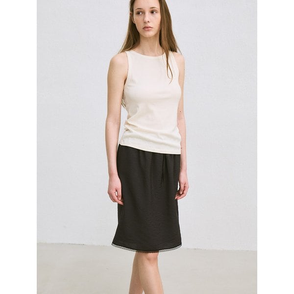 lace-trim midi skirt (dark navy)