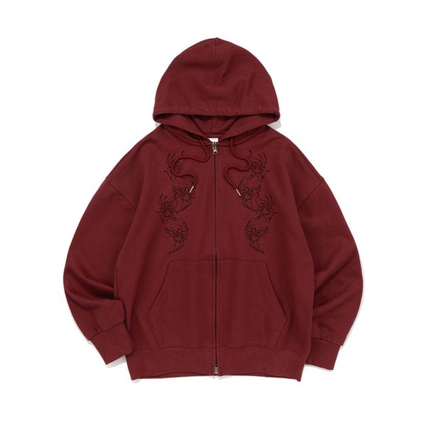 CAT FOOTPRINT GRAPHIC HOOD ZIP-UP (BURGUNDY)