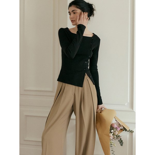 comos 1057 semi-heart neck cardigan (black)