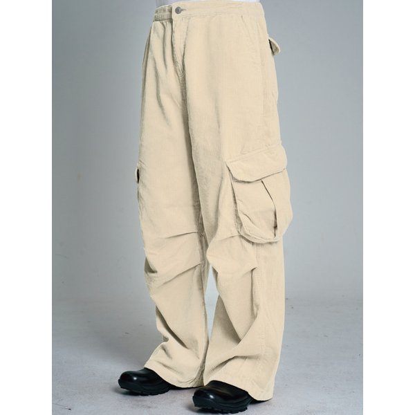 Corduroy Parachute Cargo Half-Banding Pants_Cream