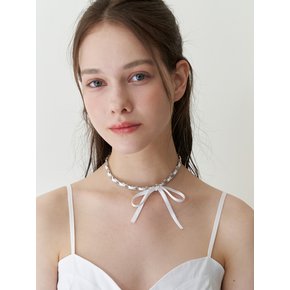 ribbon point chain choker necklace - white