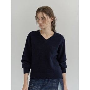 Lettering wool v-neck pullover (navy)