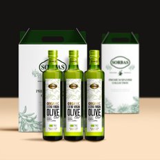 [12일 오후3시전 결제시 명절전배송]소르바스 유기농 엑스트라버진 올리브유 500ml 3병(오일선물세트)