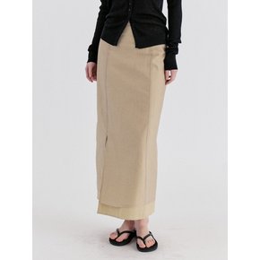 Basic Sheer Tencel Layered Slit Long Skirt - Beige