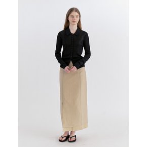 Basic Sheer Tencel Layered Slit Long Skirt - Beige