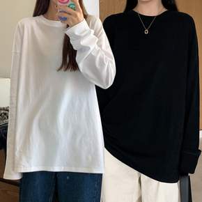 긴팔 티셔츠 여성 라운드넥 무지 면 상의 데일리 기본 스타일