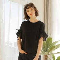 SEE-THROUGH CHECK SLEEVE  T-SHIRTS _BK (S1902853)