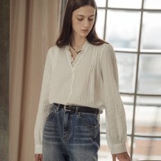 Race texured frill blouse_Ivory