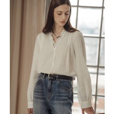 Race texured frill blouse_Ivory