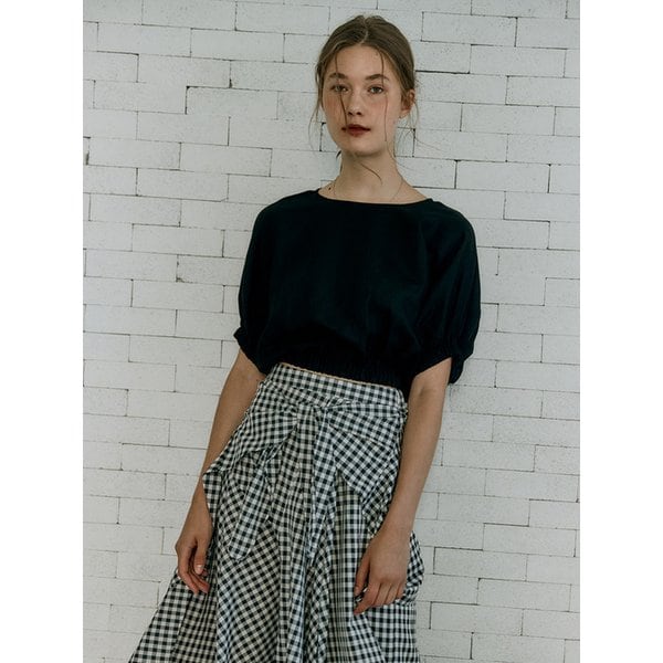 [리퍼브] BUTTON DETAIL BANDING CROP TOP [Black]