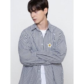 [UNISEX]플라워도트 자수 스트라이프 셔츠_2color