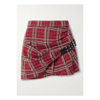 이자벨마랑 기센 벨트 디테일 드레이프 체크 코튼 미니 스커트 레드 46376663162944491