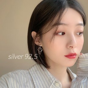 silver 92.5  더블 스퀘어 드롭 이어링_P300324273