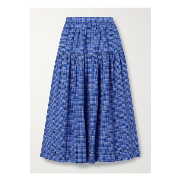 도엔 세바스티안 티어드 체크 보일 미디 스커트 블루 1647597357418153