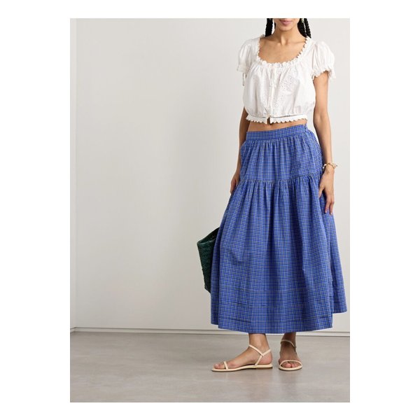 도엔 세바스티안 티어드 체크 보일 미디 스커트 블루 1647597357418153
