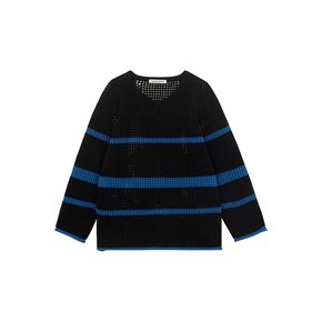 Flower Stripe Mesh Sweater_black cobalt