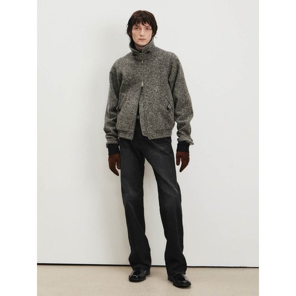 Men Wool Bomber Jacket, Dark Gray