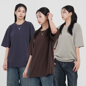여성 빅사이즈 캐쥬얼 여름 커플 오버핏 레터링 캐릭터 박스 롱 와플 반팔 티셔츠_P395306698