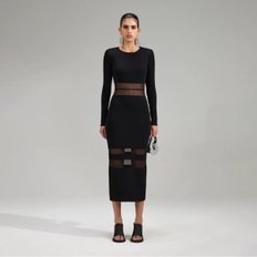 블랙 니트 스트라이프 미디 드레스 (c