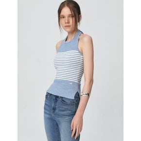 Striped knitted Halter Top, Light Blue