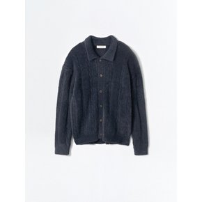Cable Angora Knit Cardigan_Charcoal