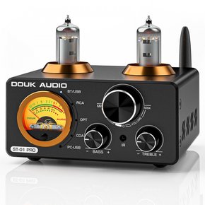 Douk Audio ST-01 PRO Bluetooth 5.0 파워 앰프 6K4 진공관 앰프 100W2 USB DAC COAXOPT VU 미터