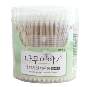 나무 원터치 원형 면봉 귀이개 화장 200EA X ( 4매입 )