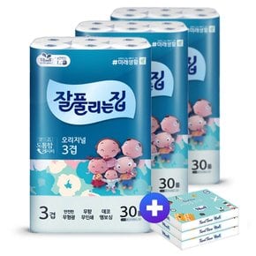 오리지널 3겹 화장지 27m 30롤 3팩 +여행용 티슈 56매 3개