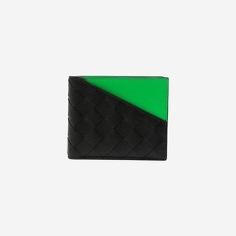  보테가 베네타 반지갑 블랙 그린 Bottega Veneta Bi-Fold Wallet Black Green