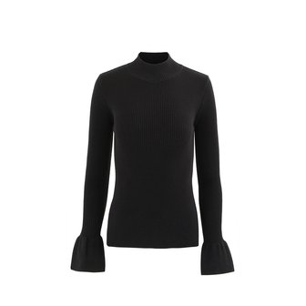 더액츄얼리 121092 Bell Edge Sleeves Knit Top-BK