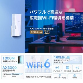 TP-Link Wi-Fi LAN Wi-Fi6 2402 + 574Mbps 11axac AP HE160 LAN RE700XA 무선 중계기 대응 모드