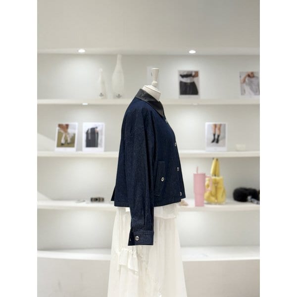 [여주점] 여성 포인트 레더 카라 데님 자켓 (L261MSF011)