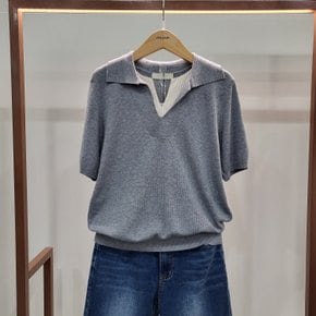 셔츠배색카라반팔니트MQ3WKT06_GN