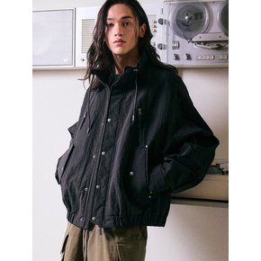 DRAWSTRING HIGH-NECK WINDBREAKER BK