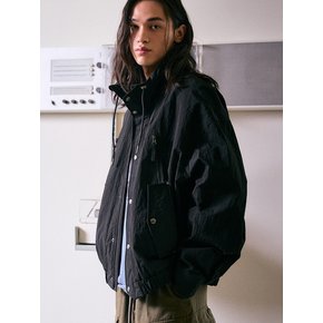 DRAWSTRING HIGH-NECK WINDBREAKER BK