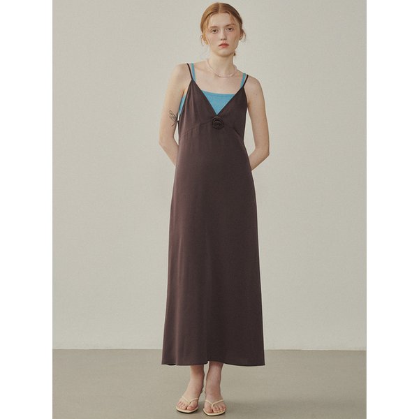 Rose Corsage Sheer Long Dress_BROWN(315302)