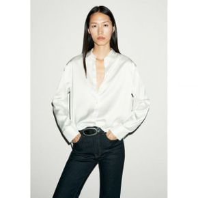 Massimo Dutti 마시모 두띠 흐르는 새틴 셔츠 - 버튼다운 블라우스 흰색 8029552