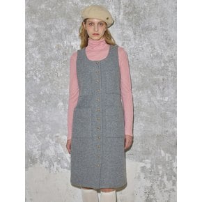 BUTTON WOOL LONG DRESS(GR)