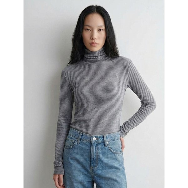 Wool Stripe turtleneckl top (Grey)