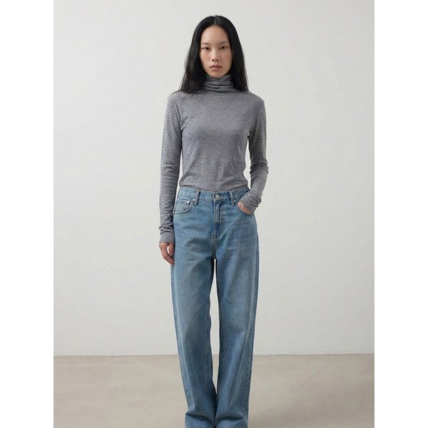 Wool Stripe turtleneckl top (Grey)