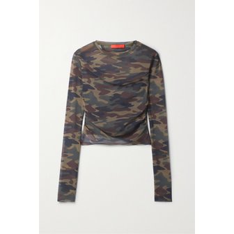 COMMISSION 커미션 크롭 개더 카무플라주 프린트 메시 탑 그린 1647597301703971