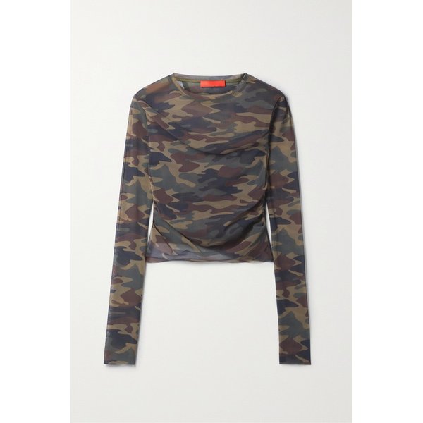 커미션 크롭 개더 카무플라주 프린트 메시 탑 그린 1647597301703971