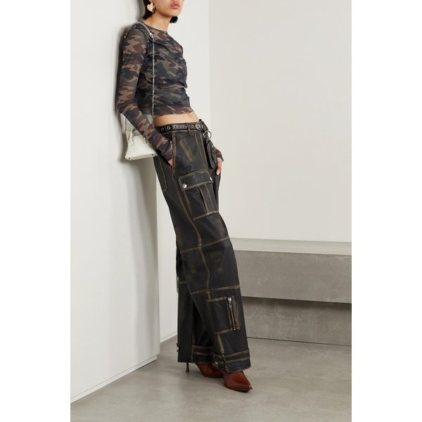 커미션 크롭 개더 카무플라주 프린트 메시 탑 그린 1647597301703971