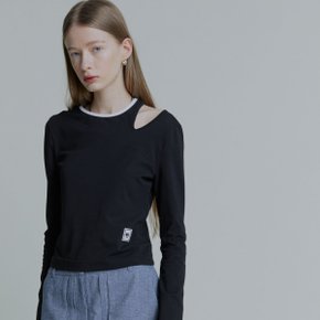 FAREN Color Point Cut-Out Jersey Crop Top_Black