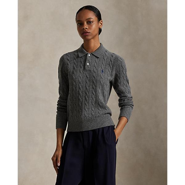 여성 케이블 니트 울 캐시미어 폴로 스웨터(WMPOSWENC021404020)