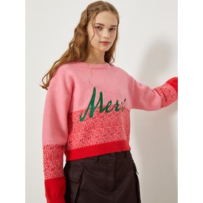 Merci Embroidery Color-Block Cropped Pullover SZALKNC