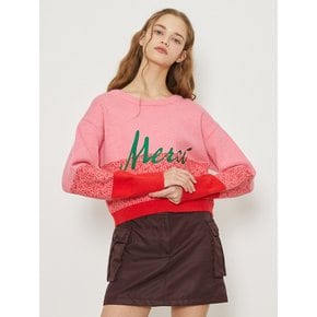 Merci Embroidery Color-Block Cropped Pullover SZALKNC